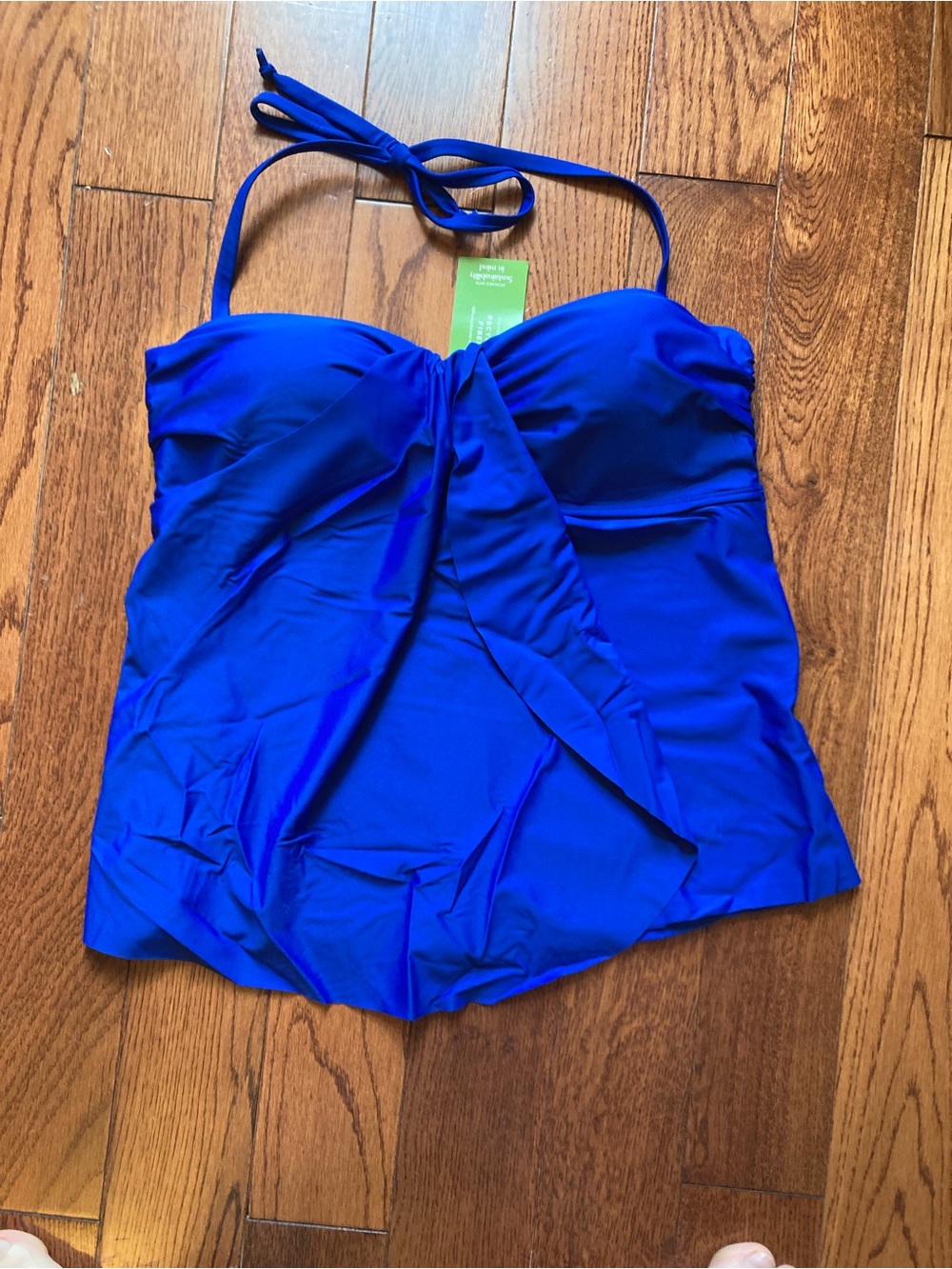 La Vie En Rose Royal Blue Recycle Fibers Bandeau Tankini Top - Large